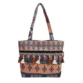 Bolso tote de tejido bohemio estilo étnico con borlas decorativas y motivos de rombos - Estilo 2