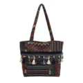Bolso de hombro tejido bohemio con patrones étnicos y borlas de colores en tonos azules - Estilo 6