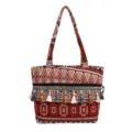 Bolso tote de estilo étnico vintage con flecos bohemios de colores en rojo oscuro - Estilo 1