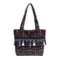 Bolso de mano de tela estilo étnico vintage con borlas decorativas en azul y rojo - Modelo 5