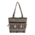 Bolso tote retro de estilo étnico con borlas de colores decorativas y patrones geométricos - Estilo 3