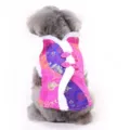 Cozy festive pet Tang suit winter dog clothes with traditional brocade fabric and warm fur collar. - XS / Rose Red