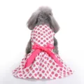 Vista posteriore di un vestito a fiori rossi per cani con un grande fiocco rosa. - XS / Vestiti / Bianco Floreale (XZD302)