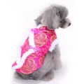 Festive Chinese style pet winter coat for dogs, pink satin with gold rose pattern, warm plush trim. - XS / Red