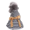 Adorable black and white striped dog dress with a large golden decorative bow - XS / Dresses / Black and White Striped (XZD294)