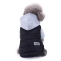 Warm dog winter vest with grey hood, stylish pet cotton coat jacket for small and medium dogs. - S / Black