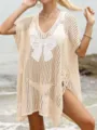 Dames gehaakt bikini overjurk strandjurk met kanten strik zijkant opengewerkt tuniek - Eén maat / Dresses / Abrikoos