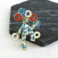 Colorful Circus Clown Brooch with Blue and White Harlequin Enamel Design for Women - Joker Style