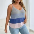 Γυναικείο πλεκτό τοπ τιράντα με ριγέ σχέδιο colorblock σε μεγάλο μέγεθος casual καλοκαίρι - 1XL / Color Block
