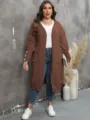 Suéter cárdigan largo y holgado de talla grande para mujer con mangas farol y bolsillos. - 3XL / Café