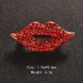 Detail view of red rhinestone lip brooch featuring its dimensions and weight specifications - Red Lips Style (Style 2)