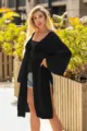 Elegant black long cover-up featuring hollow-out waist design and stylish bell sleeves - One Size / Robe / Black