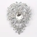 Silver heart-shaped crown brooch with clear water-drop and marquise rhinestones - Silver Base Clear Rhinestone (F5-6-384)