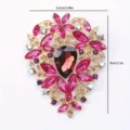 Detailed colorful rhinestone heart-shaped floral brooch with size dimensions 8cm by 6.2cm - 6.2x8cm Pack / Gold Base Pink Purple Rhinestone (G4-3-1183)