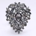 Vintage grey rhinestone crown brooch with pear-shaped water drop crystal for women - Black Gold Base Grey Rhinestone (F5-6-383)