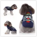 Joli pull tricoté pour chien en bleu foncé avec motif de fête, vêtement d'automne confortable. - S / Bleu