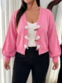 Rosa Strickjacke für Damen, kurzer Pullover mit Knebelknöpfen und langen modischen Ärmeln. - 3XL / Fuchsia