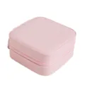 Portable pink square PU leather jewelry storage case with a secure zipper closure - Light Pink