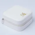 Elegant portable square white travel jewelry case for rings and earrings with gold logo - 10x10x5cm / White