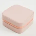 Small portable light pink jewelry box for travel with high-quality zipper closure - 10x10x5cm / Nude Pink
