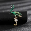 Exquisite green enamel flamingo brooch pin with elegant pearl detail for women jewelry - Style 5 (Green Enamel Flamingo)