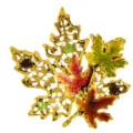 Elegant vintage maple leaf enamel brooch featuring colorful leaves and beads on gold base. - Beaded Vintage Leaf with Artificial Pearl