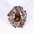 Luxury Bohemian vintage large brooch with teardrop burgundy crystal and faceted rhinestones - Dark Red (S4)