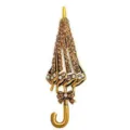 Elegant gold-tone umbrella brooch with amber crystals and a delicate bow accent. - Umbrella Shape / Gold