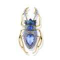 Vintage enamel beetle brooch with blue crystals and a large teardrop gemstone. - Blue