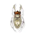 Vintage beetle insect brooch with sparkling yellow crystals and amber enamel detail - Champagne