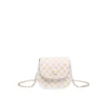 Elegante mini bolso bandolera blanco con patrón de trébol amarillo y cadena de oro - Blanco