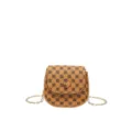 Bolso bandolera retro marrón con cadena y elegante estampado de trébol negro para mujer - Marrón