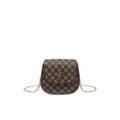 Bolso bandolera retro marrón con elegante estampado de trébol y cadena de metal dorada - Marrón
