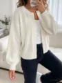Cardigan in Maglia Donna Casual Largo Autunno Inverno Manica Lunga Cappotto Maglione - Taglia S / Bianco