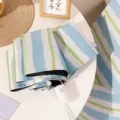 Automatic folding umbrella with blue and green stripes for sun and rain protection - 8 Ribs Automatic