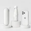 Portable 8-rib five-fold capsule sun umbrella with carrying case in pearl white finish - 8 Ribs with Gift Box / Pearl White