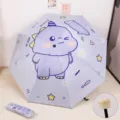 Parapluie pliant mignon dinosaure violet pour soleil et pluie avec poignée en bois - Ouverture manuelle / 8 Baleines / Dinosaure Violet