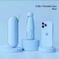 Premium light blue 6-rib mini capsule sun umbrella with matching portable carrying case - 6 Ribs with Gift Box / Cloud Blue