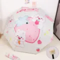 Parapluie pliant rose et blanc avec motif lapin fraise de dessin animé pour soleil et pluie - Ouverture manuelle / 8 Baleines / Lapin Rose