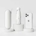 Ombrello tascabile compatto bianco perla con custodia protettiva a capsula - 6 Stecche con Confezione Regalo / Bianco perla