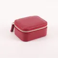 Portable mini red faux leather jewelry box for earrings and rings with zipper closure - 9*7.5*4.5cm / Red