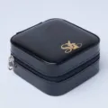 Portable black jewelry box with zipper and golden rabbit logo for jewelry storage - 10x10x5cm / Bright Black