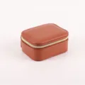 Compact portable mini square jewelry organizer box in brown PU leather with zipper - 9*7.5*4.5cm / Brown