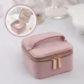 Elegant pink velvet jewelry storage box with handle for necklaces and small earrings - 12x12x7cm / Pink Velvet