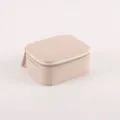 Portable mini square jewelry box in soft pink PU leather for rings and earrings storage - 9*7.5*4.5cm / Apricot