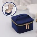 Luxury blue velvet portable jewelry organizer case for earrings and necklaces storage - 12x12x7cm / Blue Flannel
