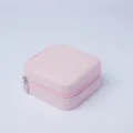 Tragbare quadratische rosa Schmuckschatulle aus Kunstleder für Reisen mit Reißverschluss - Hellrosa