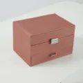 Large capacity three-layer rose gold PU leather jewelry storage box with silver hardware - Rose Gold