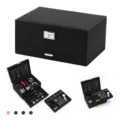 3-layer large velvet jewelry organizer box with lock in black - Black