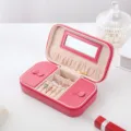 Elegant pink portable jewelry organizer box with built-in mirror for rings and earrings - 18*10*5.5CM / Rose Red